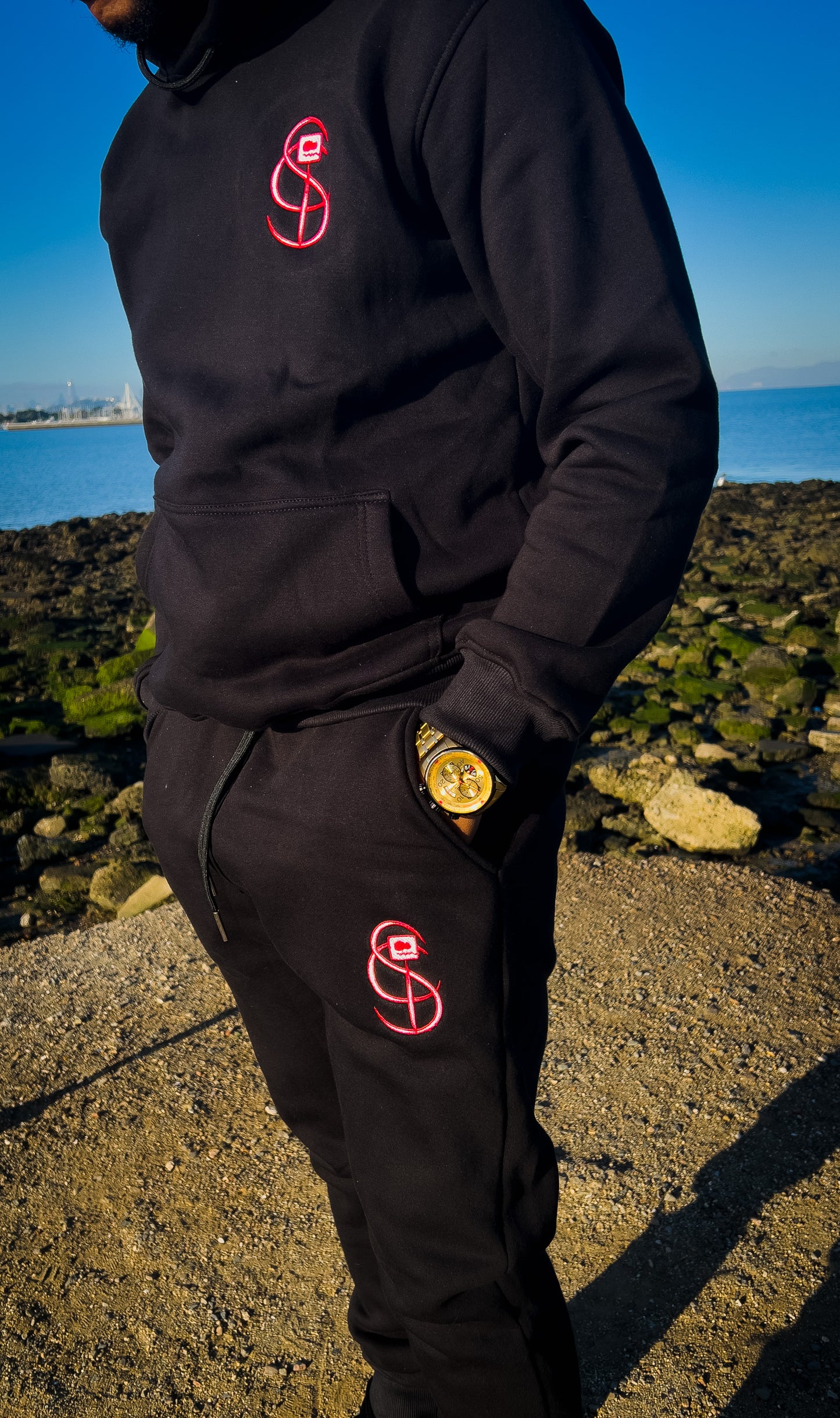 Sophisticated Red Jogger Set by Splash Ice - Beauty Shot Embroidered Hoodie & Jogger Sweats