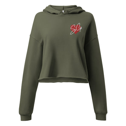 Front view of women's cropped hoodie in SoCal style, featuring a relaxed fit, braided drawstrings, and embroidered Splash Ice 'SiC' logo 